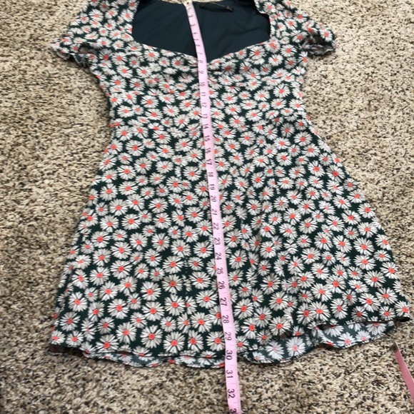 Zara Trafaluc 90s Green Floral Puff Sleeve Sweetheart Skater Mini Dress Size M - Picture 8 of 9